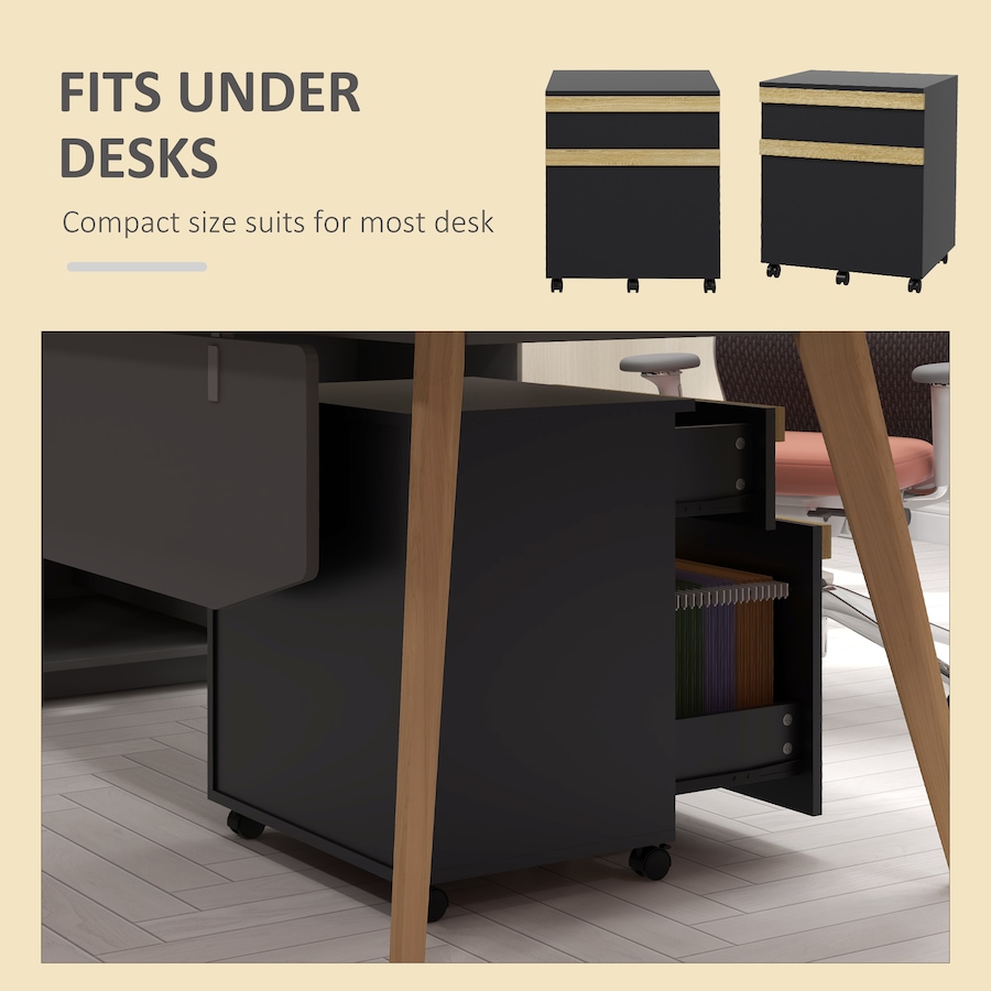 Image 997274_ALTMORE5.jpg, Product 997-274 / Price $83.99, Vinsetto 2 Drawers Filing Cabinet, File Cabinet with 5 Wheels, Black from Vinsetto on TSC.ca's Home & Garden department