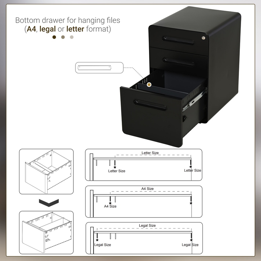 Image 997287_ALTMORE13.jpg, Product 997-287 / Price $204.99 - $205.99, Vinsetto 3-Drawer Filing Cabinet w/ Wheels, Lockable Office Storage Drawer from Vinsetto on TSC.ca's Home & Garden department