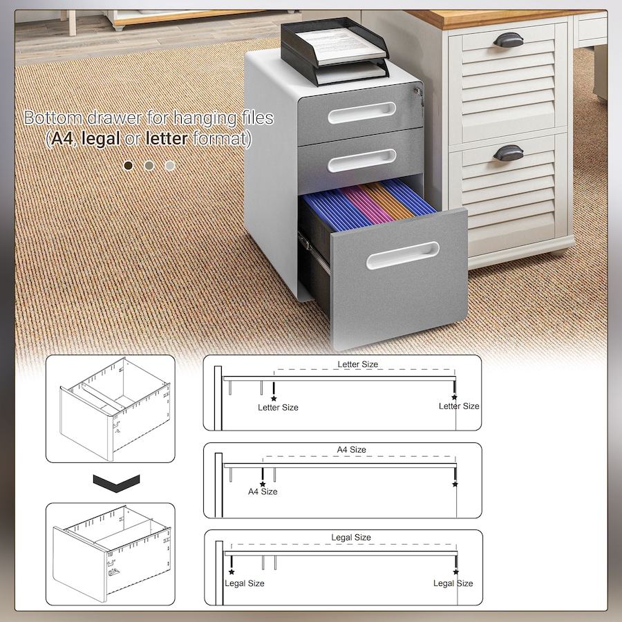 Image 997287_ALTMORE21.jpg, Product 997-287 / Price $204.99 - $205.99, Vinsetto 3-Drawer Filing Cabinet w/ Wheels, Lockable Office Storage Drawer from Vinsetto on TSC.ca's Home & Garden department