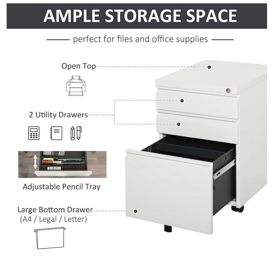 Image 997298_ALTMORE11.jpg, Product 997-298 / Price $189.99 - $194.99, Vinsetto 3 Drawer Filing Cabinet Steel File Cabinet with Lock and Wheels from Vinsetto on TSC.ca's Home & Garden department