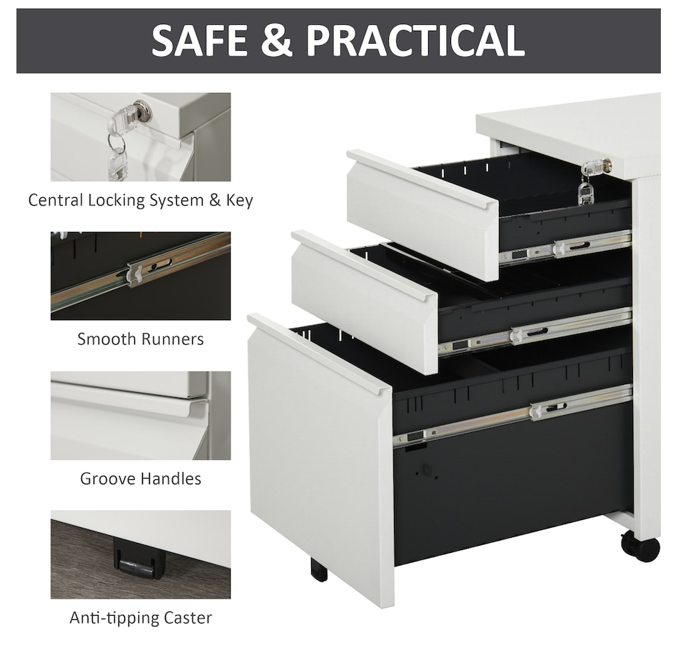 Image 997298_ALTMORE12.jpg, Product 997-298 / Price $189.99 - $194.99, Vinsetto 3 Drawer Filing Cabinet Steel File Cabinet with Lock and Wheels from Vinsetto on TSC.ca's Home & Garden department
