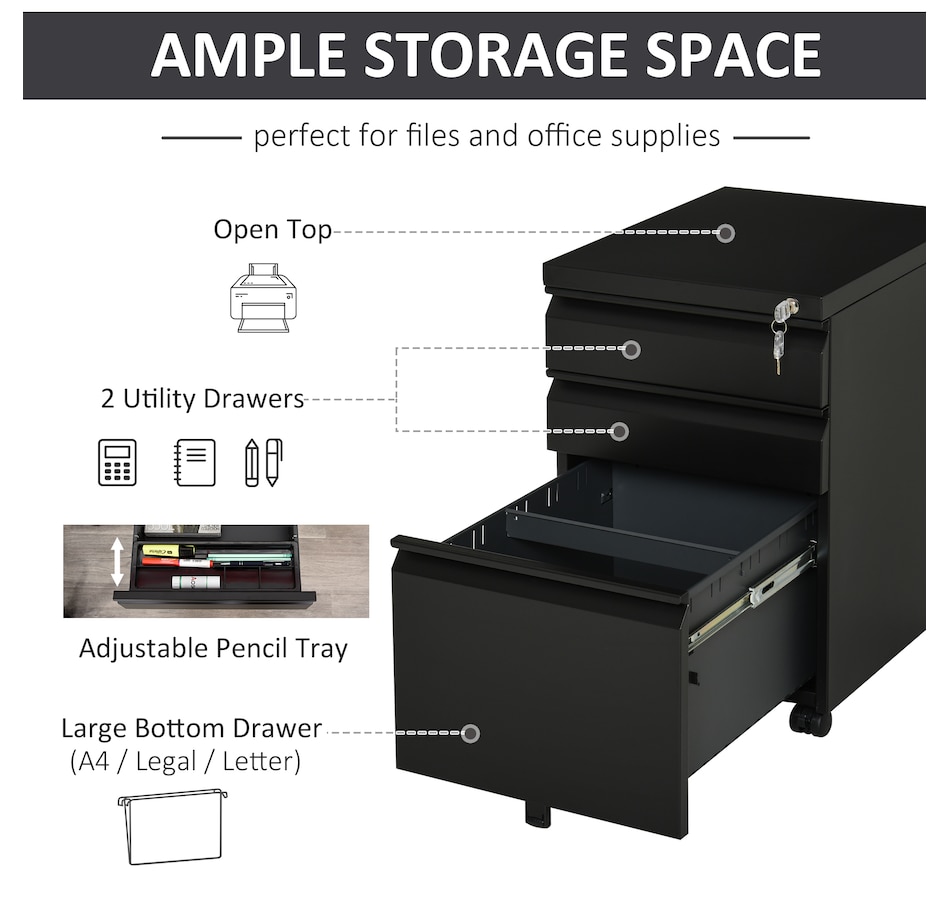 Image 997298_ALTMORE3.jpg, Product 997-298 / Price $189.99 - $194.99, Vinsetto 3 Drawer Filing Cabinet Steel File Cabinet with Lock and Wheels from Vinsetto on TSC.ca's Home & Garden department