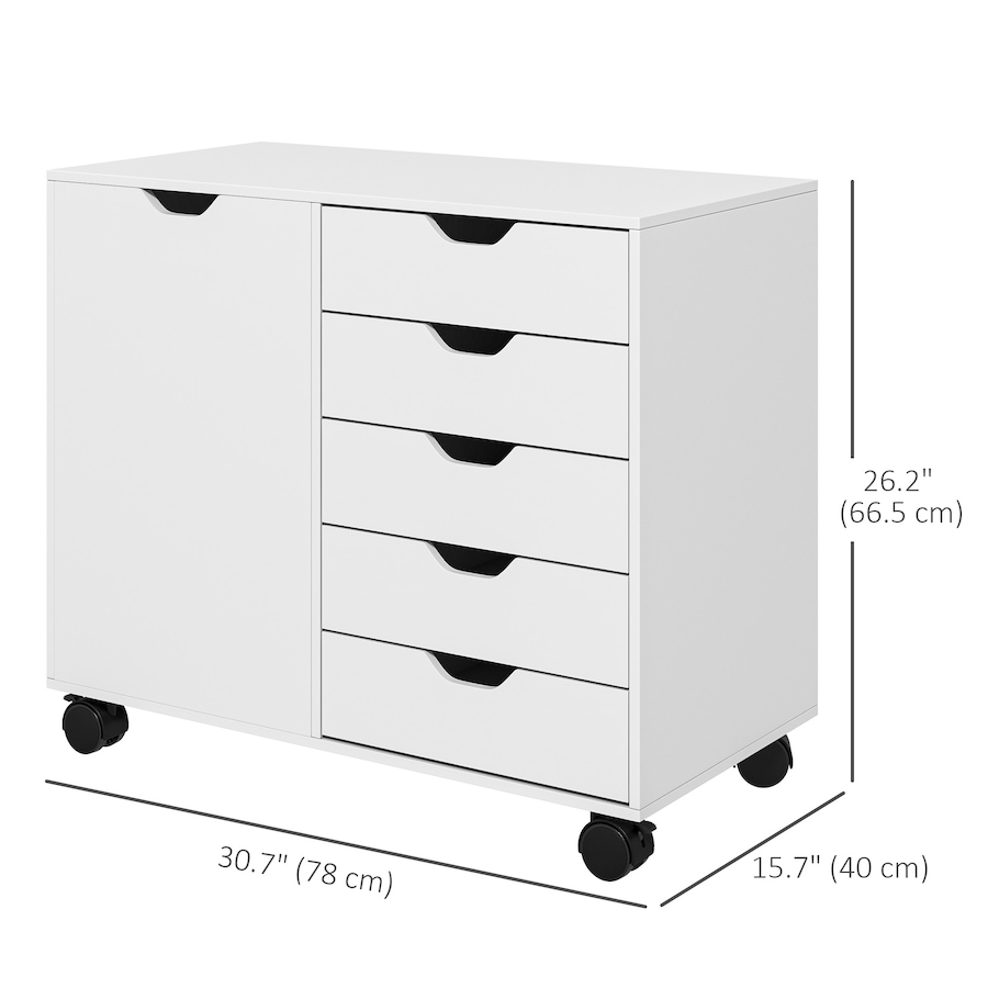 Image 997308_ALTMORE10.jpg, Product 997-308 / Price $159.99, HOMCOM Modern Mobile 5-Drawer Chest with Door, Office Storage Cabinet Black from HOMCOM on TSC.ca's Home & Garden department