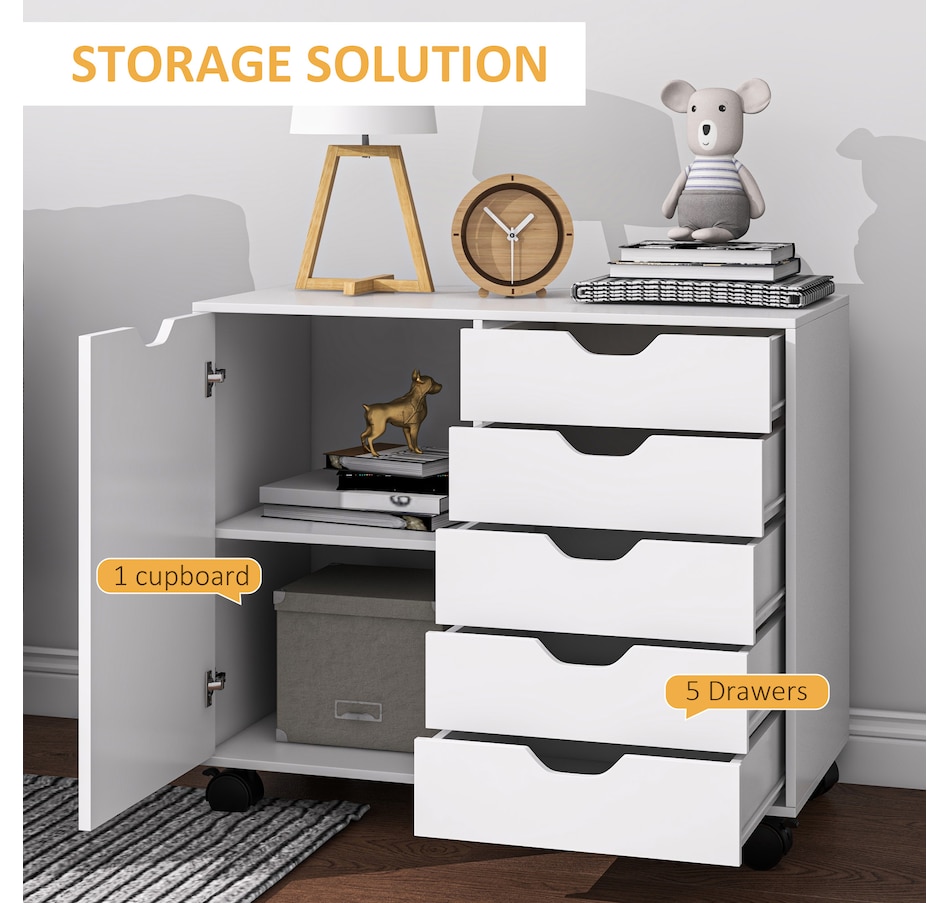 Image 997308_ALTMORE11.jpg, Product 997-308 / Price $179.99, HOMCOM Modern Mobile 5-Drawer Chest with Door, Office Storage Cabinet Black from HOMCOM on TSC.ca's Home & Garden department