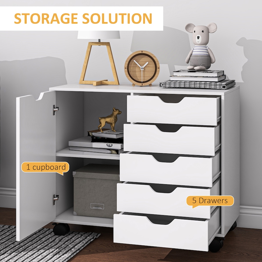 Image 997308_ALTMORE11.jpg, Product 997-308 / Price $159.99, HOMCOM Modern Mobile 5-Drawer Chest with Door, Office Storage Cabinet Black from HOMCOM on TSC.ca's Home & Garden department