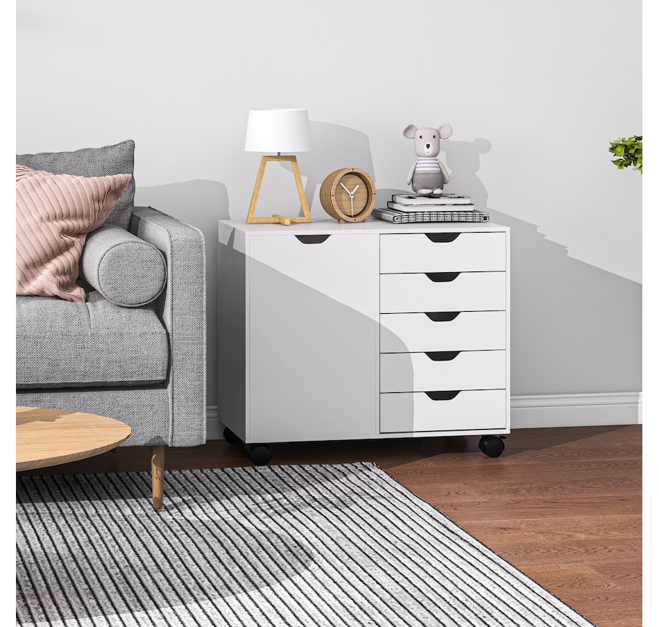 Image 997308_ALTMORE16.jpg, Product 997-308 / Price $179.99, HOMCOM Modern Mobile 5-Drawer Chest with Door, Office Storage Cabinet Black from HOMCOM on TSC.ca's Home & Garden department