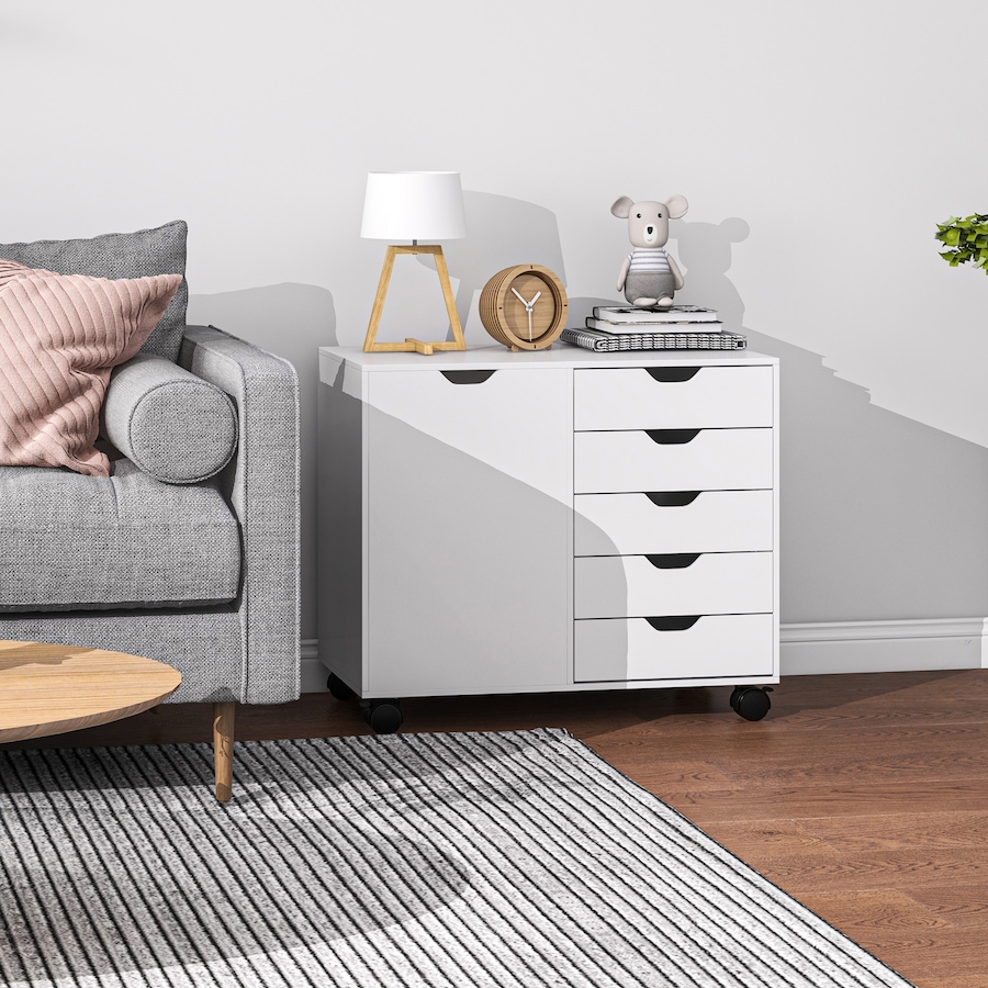 Image 997308_ALTMORE16.jpg, Product 997-308 / Price $159.99, HOMCOM Modern Mobile 5-Drawer Chest with Door, Office Storage Cabinet Black from HOMCOM on TSC.ca's Home & Garden department