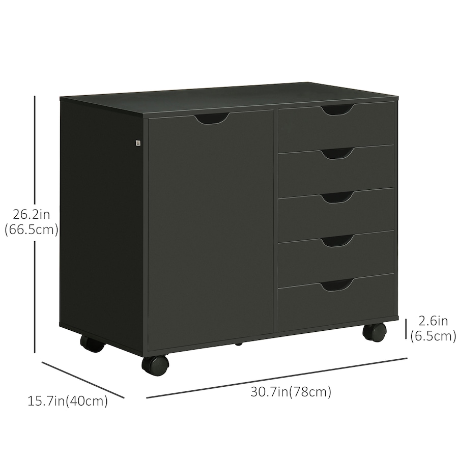 Image 997308_ALTMORE2.jpg, Product 997-308 / Price $159.99, HOMCOM Modern Mobile 5-Drawer Chest with Door, Office Storage Cabinet Black from HOMCOM on TSC.ca's Home & Garden department