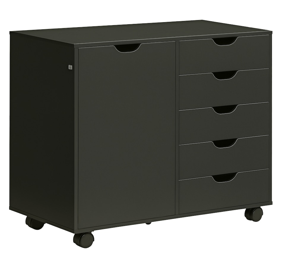 Image 997308_ST01.jpg, Product 997-308 / Price $179.99, HOMCOM Modern Mobile 5-Drawer Chest with Door, Office Storage Cabinet Black from HOMCOM on TSC.ca's Home & Garden department