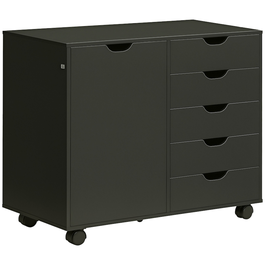 Image 997308_ST01.jpg, Product 997-308 / Price $159.99, HOMCOM Modern Mobile 5-Drawer Chest with Door, Office Storage Cabinet Black from HOMCOM on TSC.ca's Home & Garden department