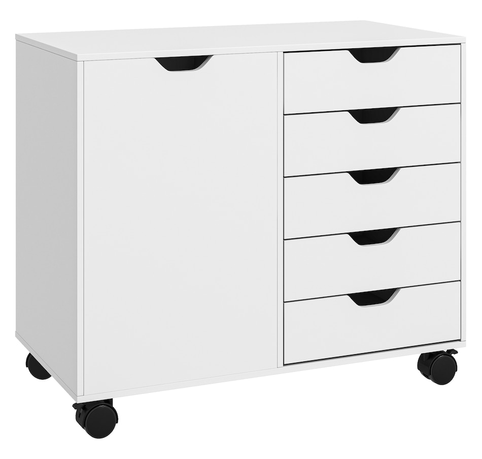 Image 997308_ST02.jpg, Product 997-308 / Price $179.99, HOMCOM Modern Mobile 5-Drawer Chest with Door, Office Storage Cabinet Black from HOMCOM on TSC.ca's Home & Garden department