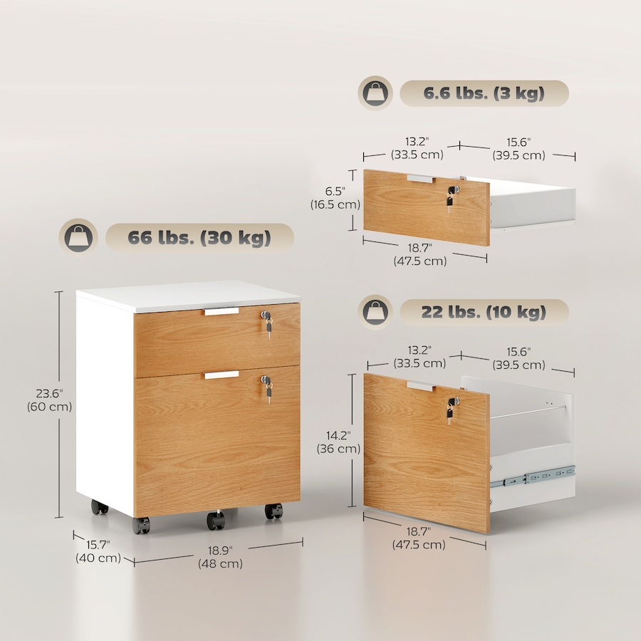 Image 997314_ALTMORE10.jpg, Product 997-314 / Price $113.29, HOMCOM 2 Drawer File Cabinet with Lock Wheels Hanging Bars Nature Wood from HOMCOM on TSC.ca's Home & Garden department