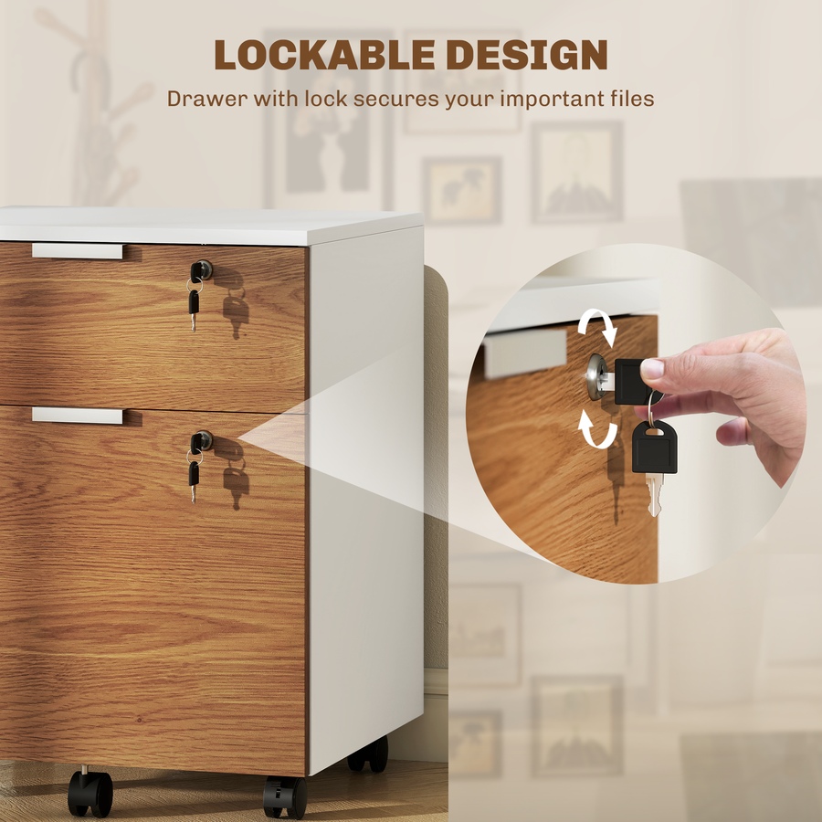 Image 997314_ALTMORE13.jpg, Product 997-314 / Price $113.29, HOMCOM 2 Drawer File Cabinet with Lock Wheels Hanging Bars Nature Wood from HOMCOM on TSC.ca's Home & Garden department