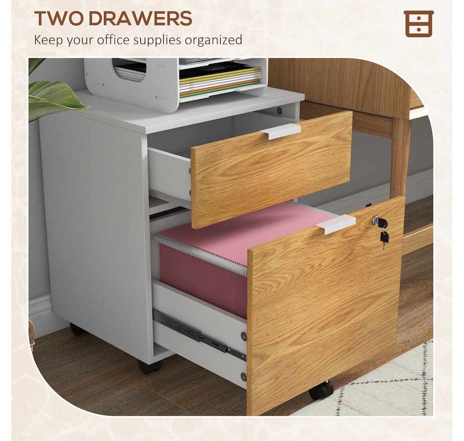 Image 997314_ALTMORE3.jpg, Product 997-314 / Price $109.99, HOMCOM 2 Drawer File Cabinet with Lock Wheels Hanging Bars Nature Wood from HOMCOM on TSC.ca's Home & Garden department