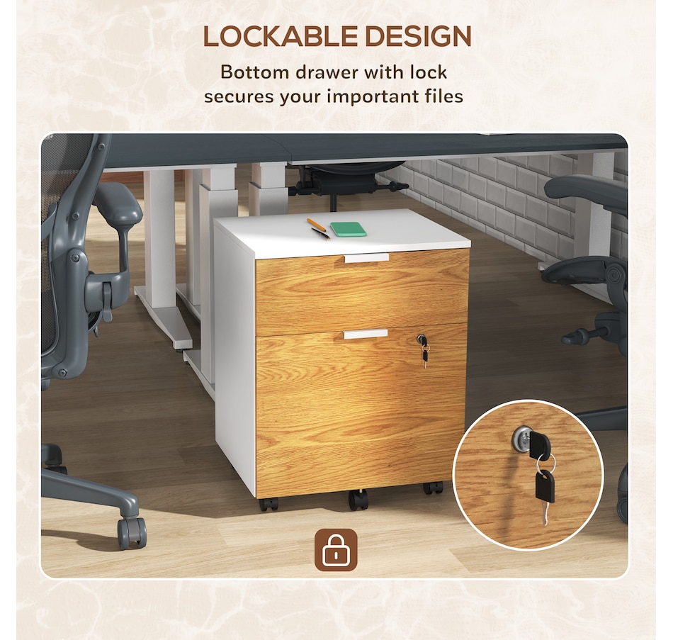 Image 997314_ALTMORE5.jpg, Product 997-314 / Price $109.99, HOMCOM 2 Drawer File Cabinet with Lock Wheels Hanging Bars Nature Wood from HOMCOM on TSC.ca's Home & Garden department