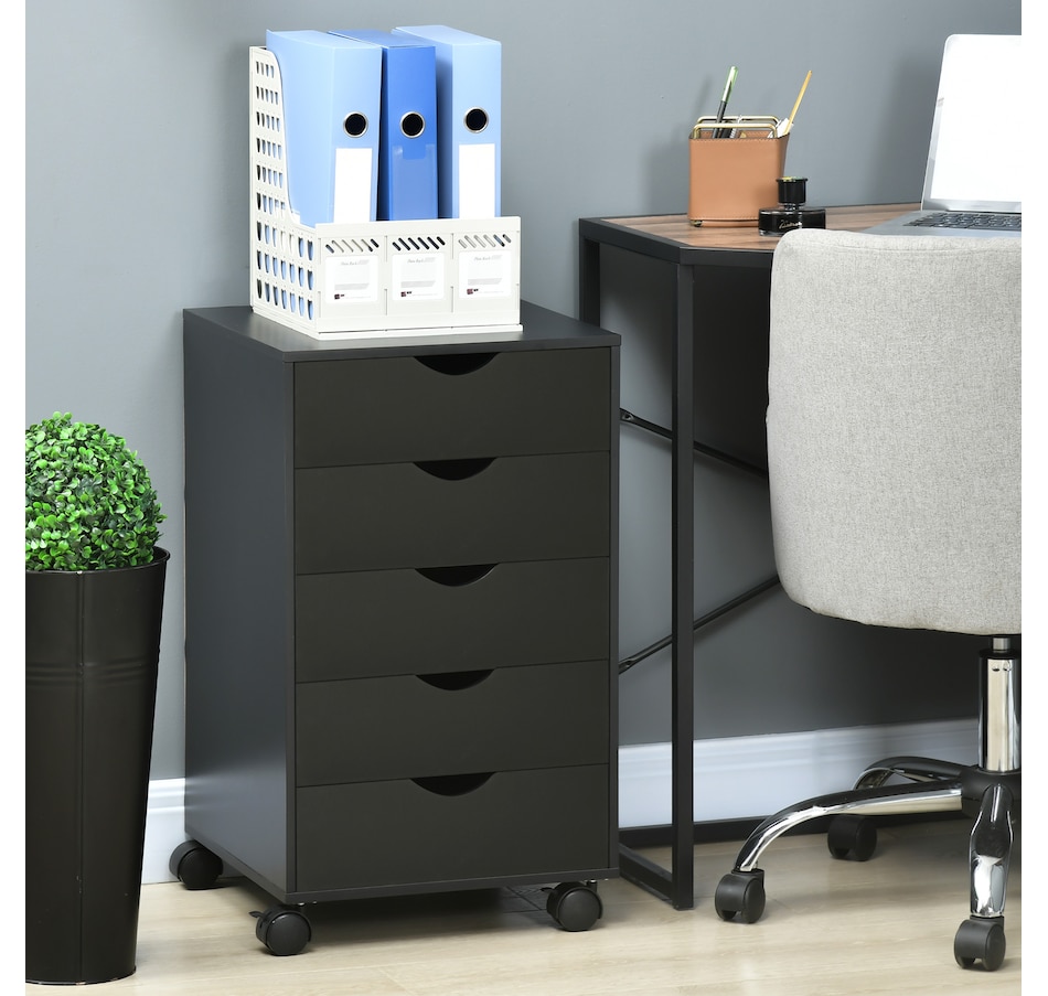 Image 997318_ALTMORE1.jpg, Product 997-318 / Price $109.99, HOMCOM File Cabinet with 5 Drawer Wheels Storage Organizer Black from HOMCOM on TSC.ca's Home & Garden department
