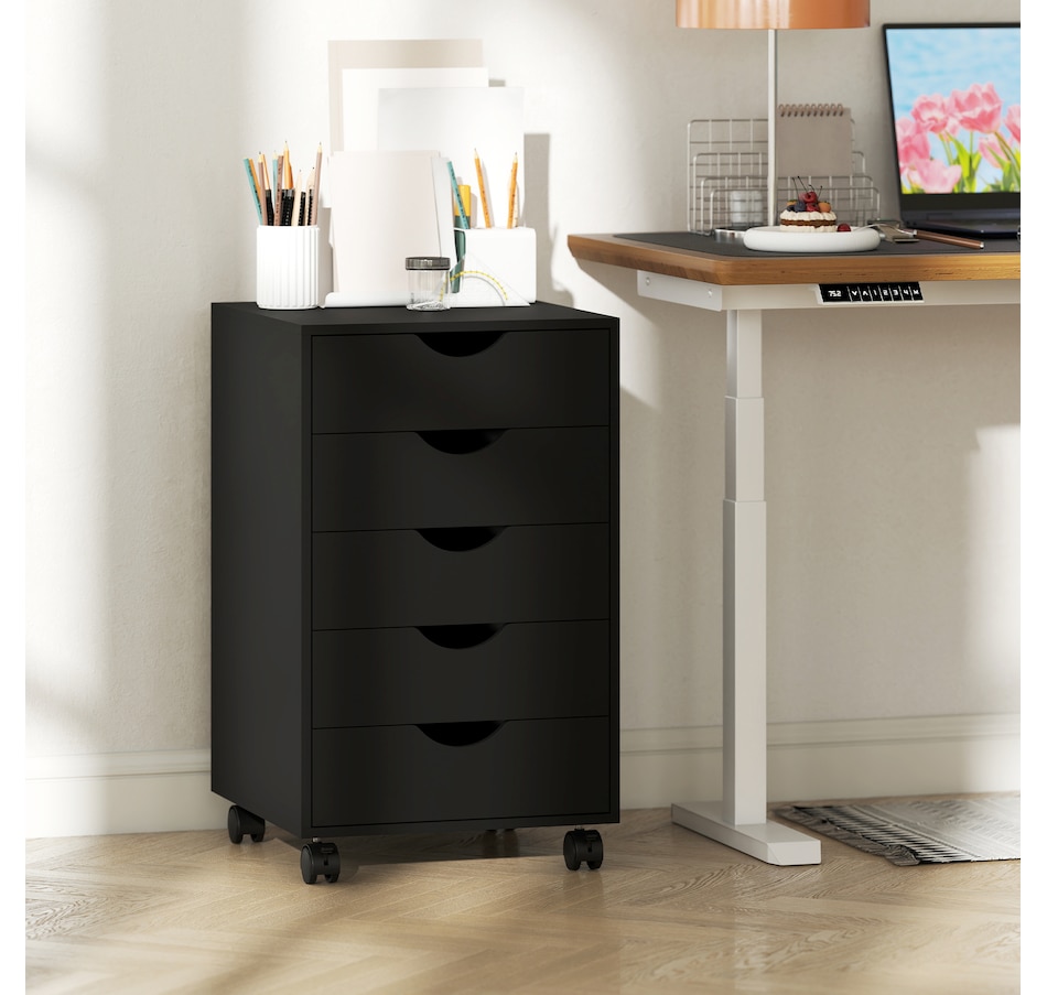 Image 997318_ALTMORE10.jpg, Product 997-318 / Price $112.99, HOMCOM File Cabinet with 5 Drawer Wheels Storage Organizer Black from HOMCOM on TSC.ca's Home & Garden department