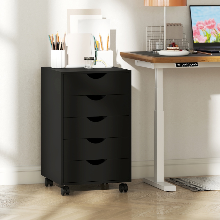Image 997318_ALTMORE10.jpg, Product 997-318 / Price $99.99, HOMCOM File Cabinet with 5 Drawer Wheels Storage Organizer Black from HOMCOM on TSC.ca's Home & Garden department