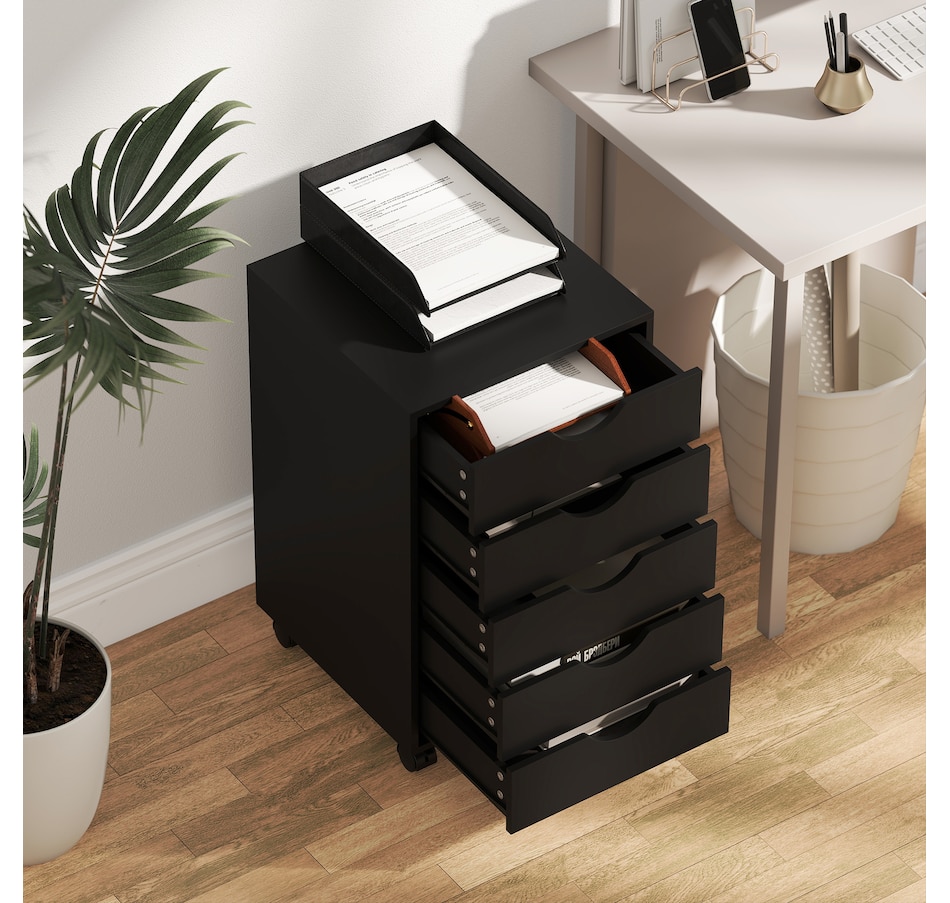 Image 997318_ALTMORE11.jpg, Product 997-318 / Price $112.99, HOMCOM File Cabinet with 5 Drawer Wheels Storage Organizer Black from HOMCOM on TSC.ca's Home & Garden department