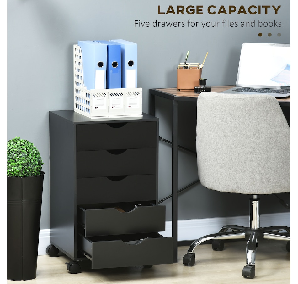 Image 997318_ALTMORE3.jpg, Product 997-318 / Price $109.99, HOMCOM File Cabinet with 5 Drawer Wheels Storage Organizer Black from HOMCOM on TSC.ca's Home & Garden department