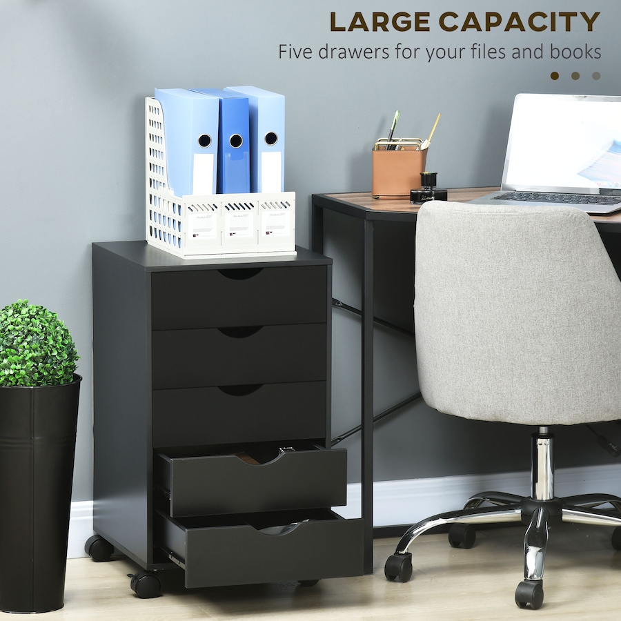 Image 997318_ALTMORE3.jpg, Product 997-318 / Price $99.99, HOMCOM File Cabinet with 5 Drawer Wheels Storage Organizer Black from HOMCOM on TSC.ca's Home & Garden department