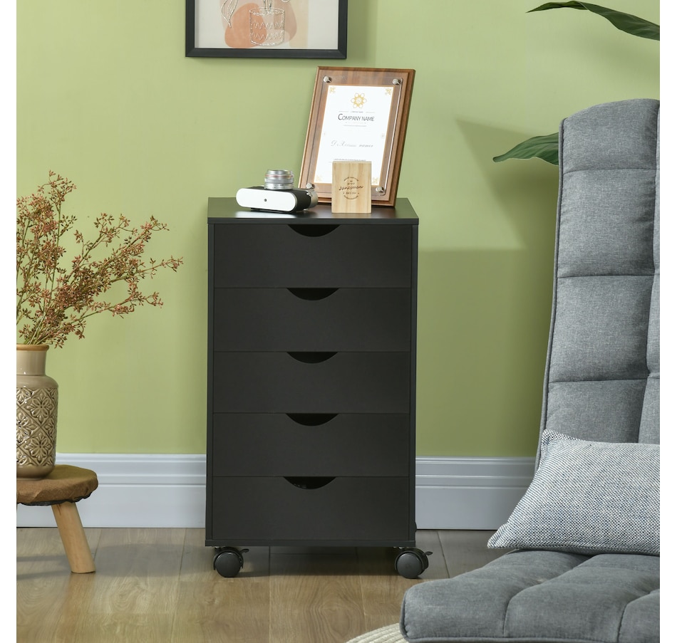 Image 997318_ALTMORE6.jpg, Product 997-318 / Price $109.99, HOMCOM File Cabinet with 5 Drawer Wheels Storage Organizer Black from HOMCOM on TSC.ca's Home & Garden department