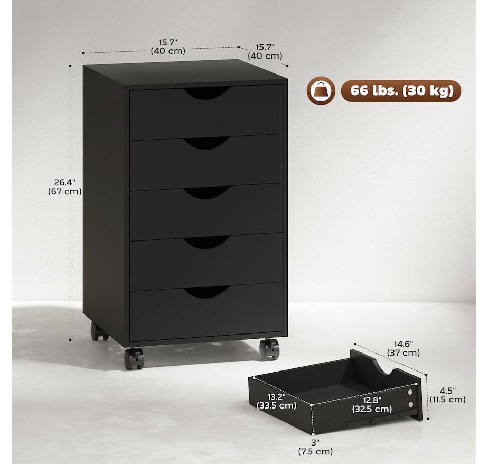 Image 997318_ALTMORE9.jpg, Product 997-318 / Price $112.99, HOMCOM File Cabinet with 5 Drawer Wheels Storage Organizer Black from HOMCOM on TSC.ca's Home & Garden department