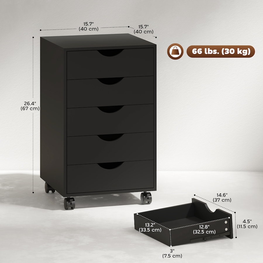 Image 997318_ALTMORE9.jpg, Product 997-318 / Price $99.99, HOMCOM File Cabinet with 5 Drawer Wheels Storage Organizer Black from HOMCOM on TSC.ca's Home & Garden department