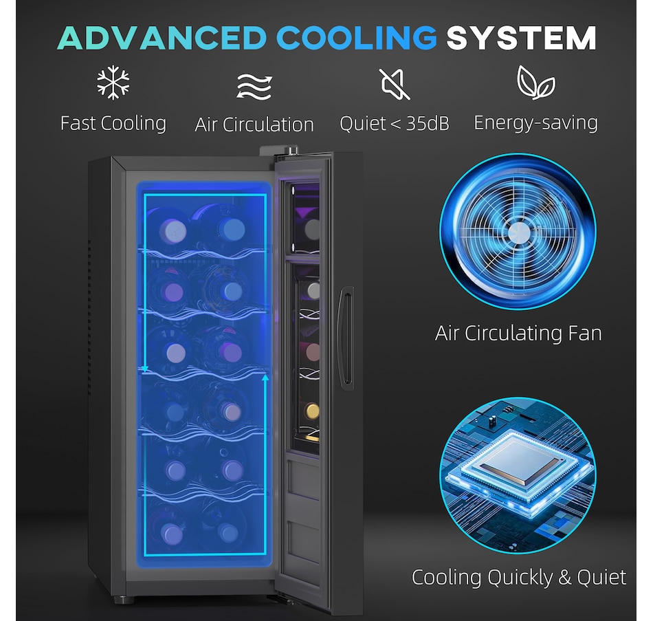 Image 997319_ALTMORE3.jpg, Product 997-319 / Price $279.99, HOMCOM Wine Cooler, 12 Bottles Beverage and Wine Fridge with Glass Door from HOMCOM on TSC.ca's Kitchen department