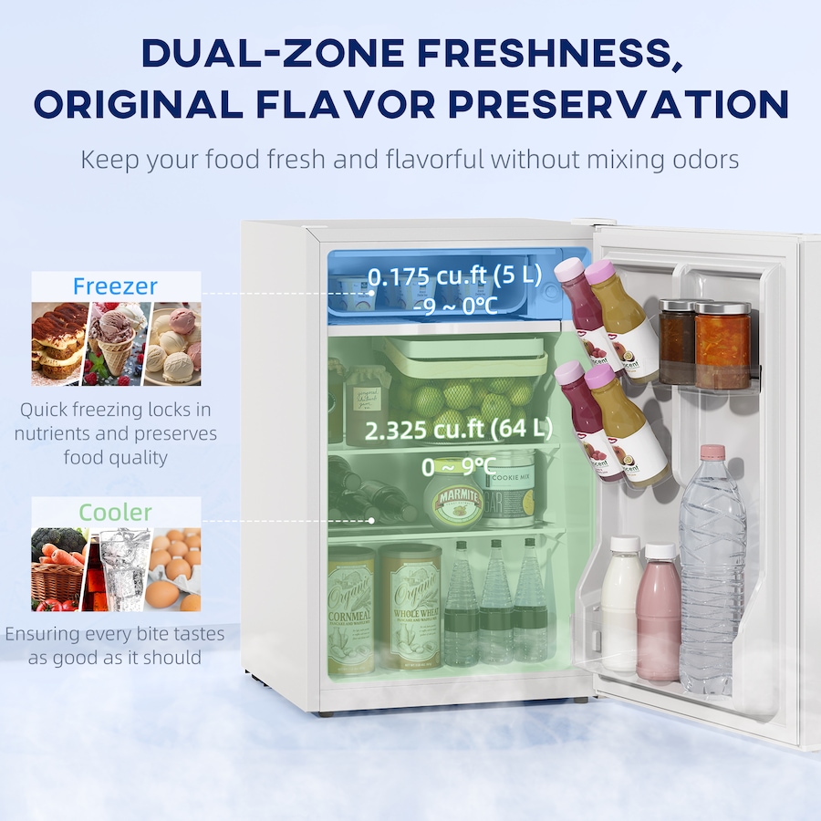 Image 997321_ALTMORE9.jpg, Product 997-321 / Price $214.99, HOMCOM 2.5 Cu Ft Mini Fridge with Freezer, Small Refrigerator, White from HOMCOM on TSC.ca's Kitchen department