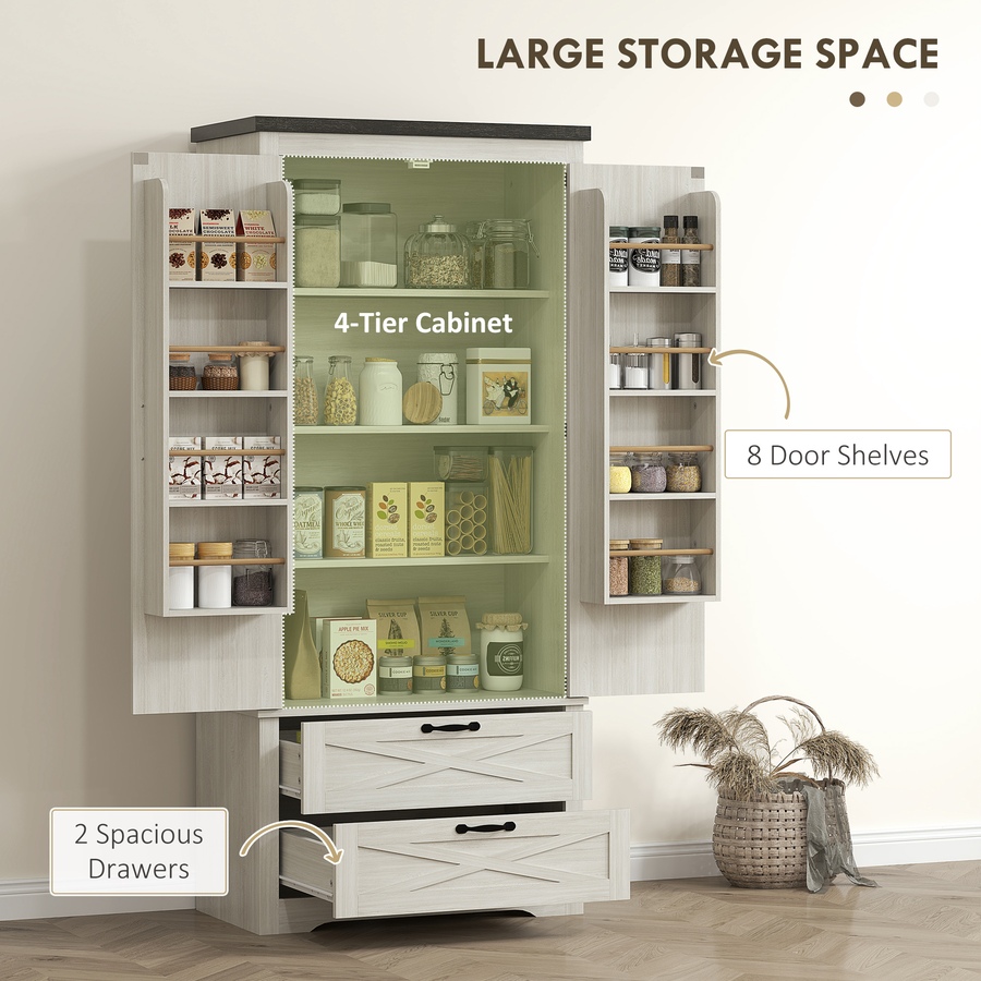 Image 997327_ALTMORE4.jpg, Product 997-327 / Price $289.99, HOMCOM 64" Kitchen Pantry Cabinet Storage Cabinet with Doors Drawers, White from HOMCOM on TSC.ca's Home & Garden department
