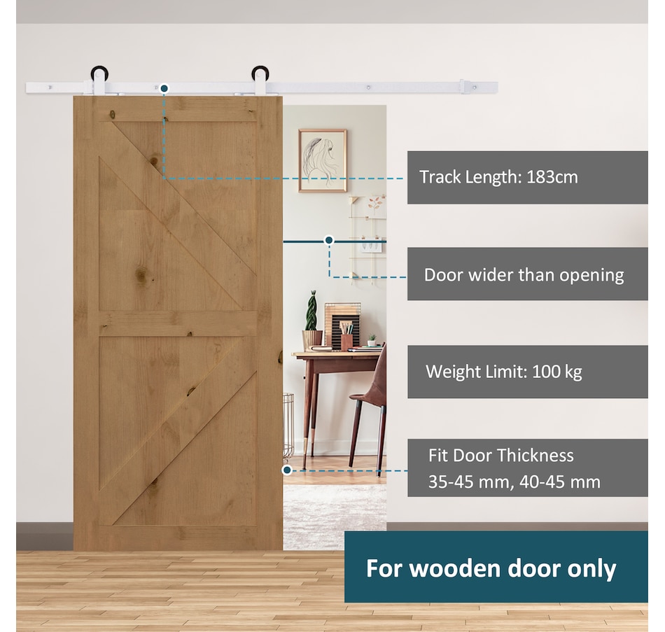 Image 997334_ALTMORE3.jpg, Product 997-334 / Price $62.99, HOMCOM 6' Sliding Barn Door Hardware Kit Smoothly Barn Door Track Kit White from HOMCOM on TSC.ca's Home & Garden department
