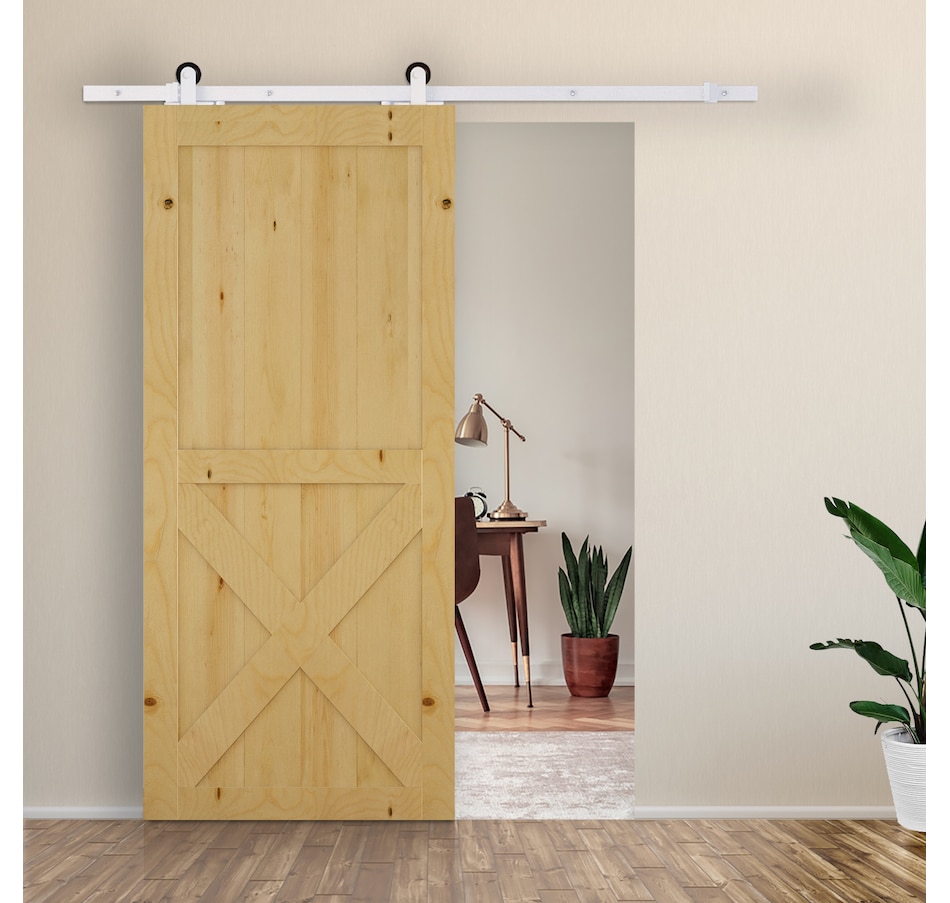 Image 997334_ALTMORE8.jpg, Product 997-334 / Price $62.99, HOMCOM 6' Sliding Barn Door Hardware Kit Smoothly Barn Door Track Kit White from HOMCOM on TSC.ca's Home & Garden department