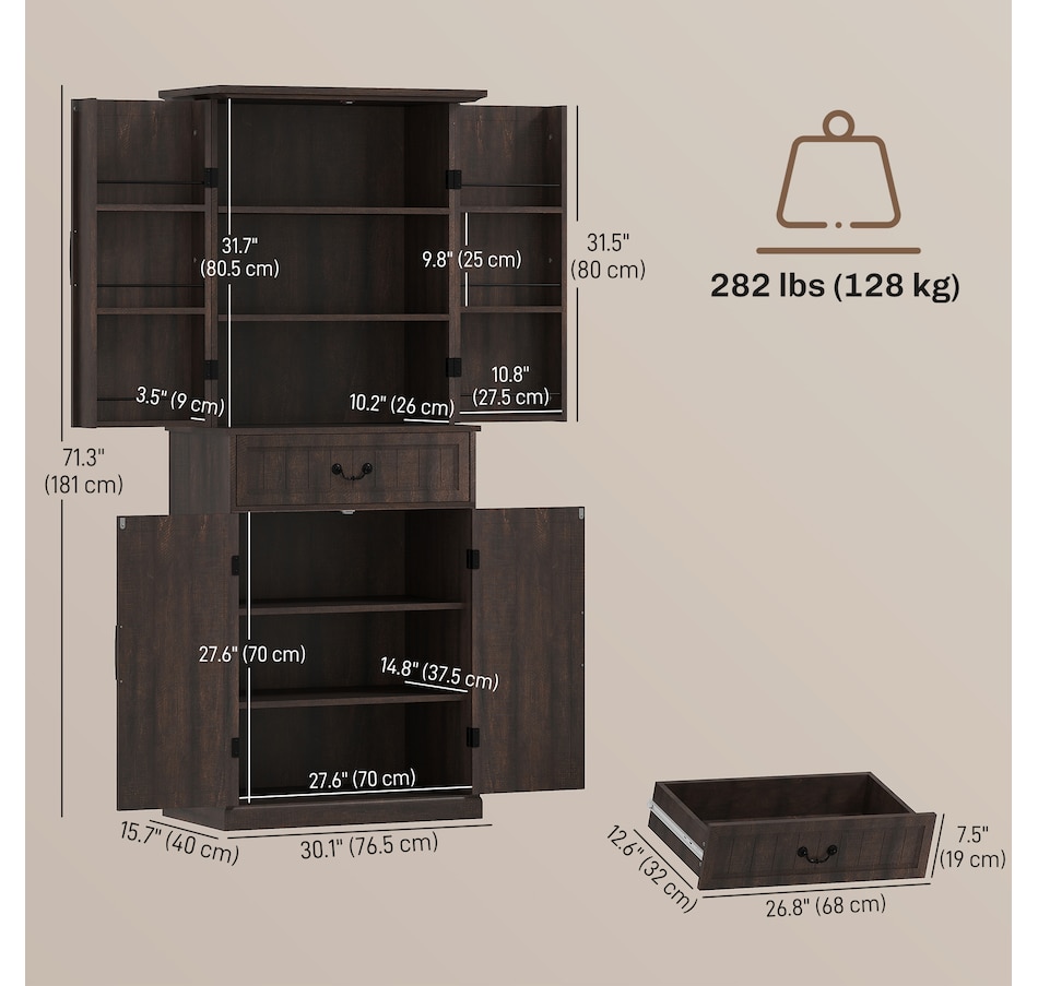 Image 997340_ALTMORE10.jpg, Product 997-340 / Price $289.99 - $319.99, HOMCOM Farmhouse Kitchen Pantry Cabinet with Light, Storage Cabinet from HOMCOM on TSC.ca's Home & Garden department
