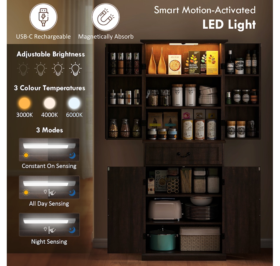 Image 997340_ALTMORE11.jpg, Product 997-340 / Price $289.99 - $319.99, HOMCOM Farmhouse Kitchen Pantry Cabinet with Light, Storage Cabinet from HOMCOM on TSC.ca's Home & Garden department