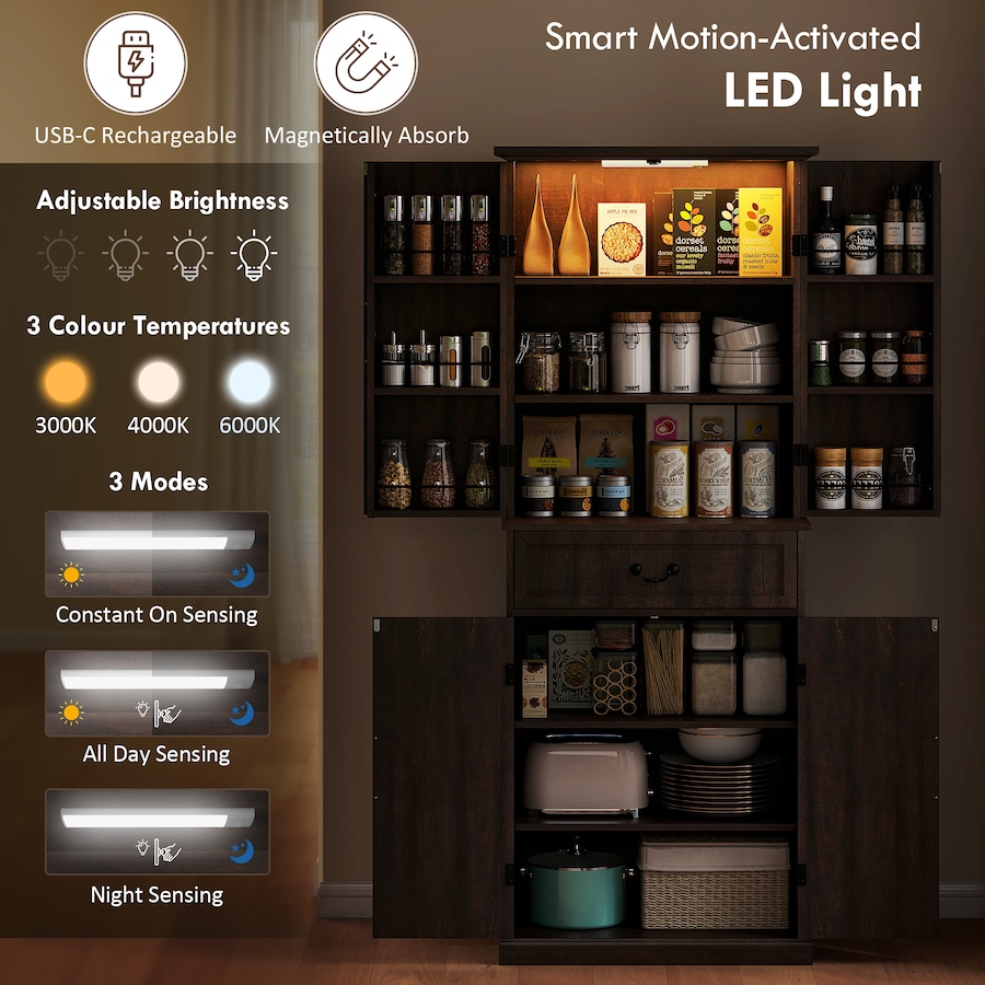 Image 997340_ALTMORE11.jpg, Product 997-340 / Price $281.29, HOMCOM Farmhouse Kitchen Pantry Cabinet with Light, Storage Cabinet from HOMCOM on TSC.ca's Home & Garden department