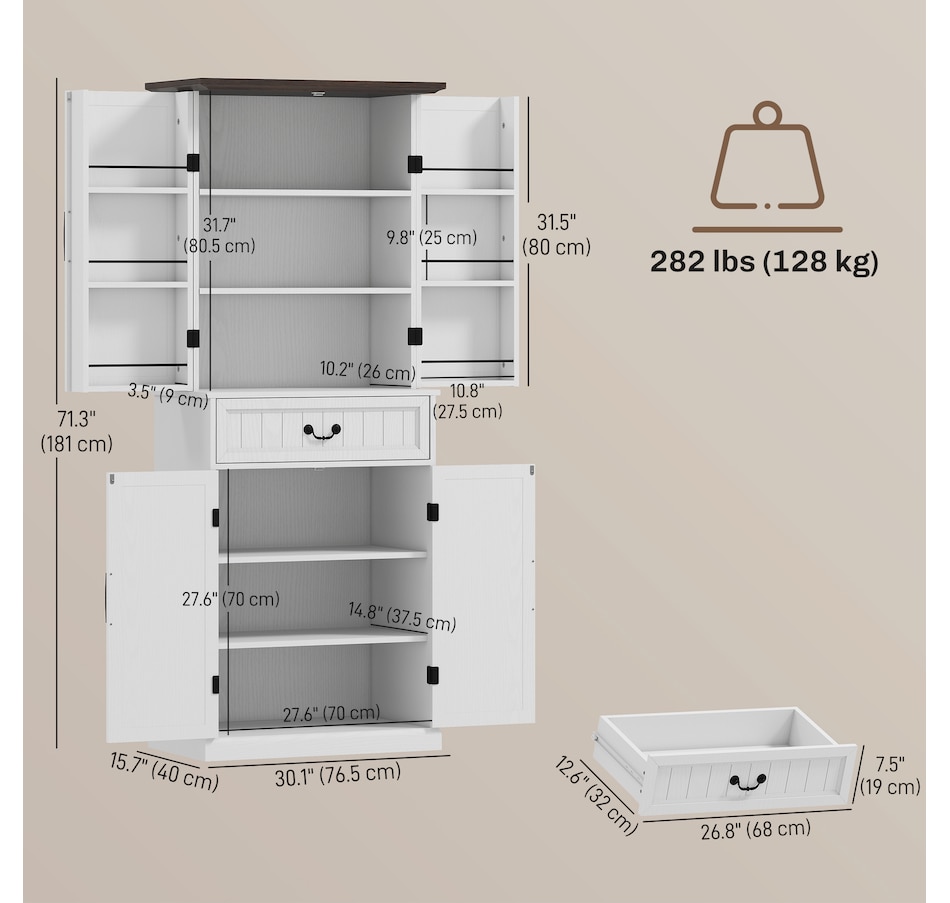 Image 997340_ALTMORE2.jpg, Product 997-340 / Price $289.99 - $319.99, HOMCOM Farmhouse Kitchen Pantry Cabinet with Light, Storage Cabinet from HOMCOM on TSC.ca's Home & Garden department