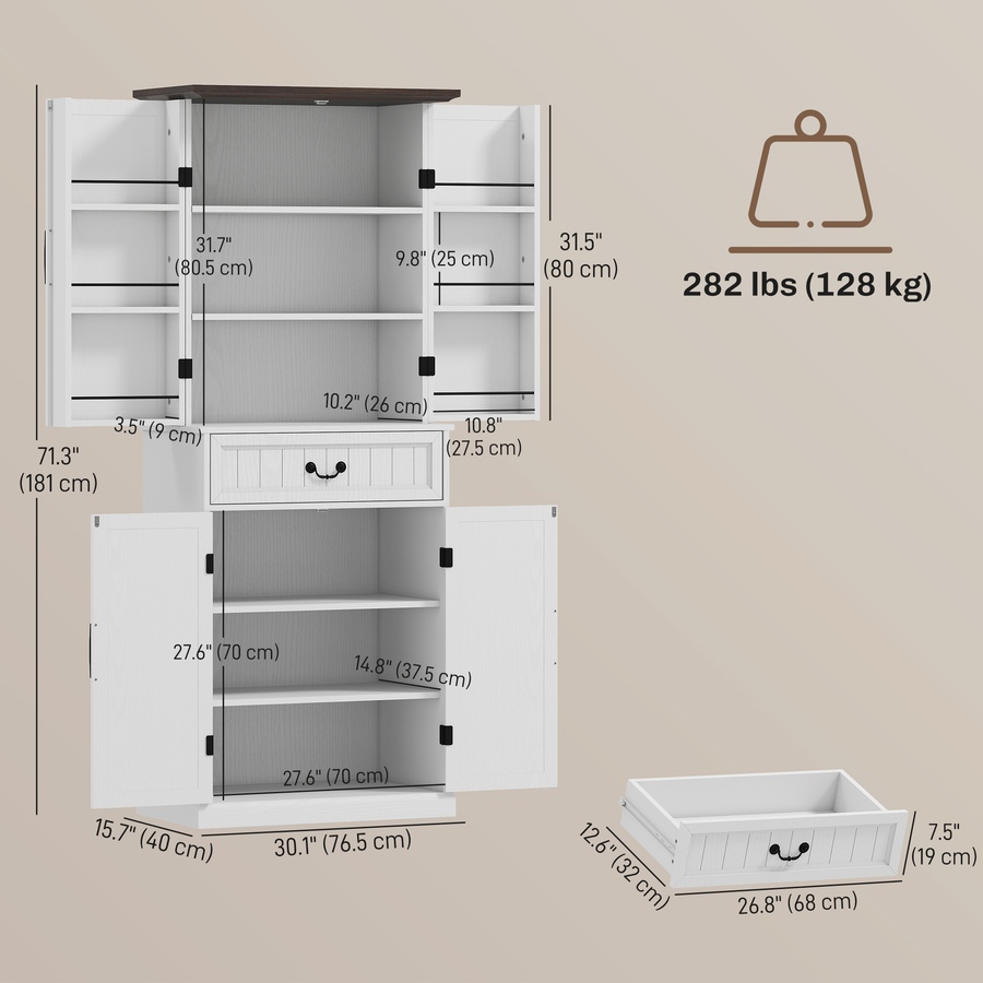 Image 997340_ALTMORE2.jpg, Product 997-340 / Price $281.29, HOMCOM Farmhouse Kitchen Pantry Cabinet with Light, Storage Cabinet from HOMCOM on TSC.ca's Home & Garden department
