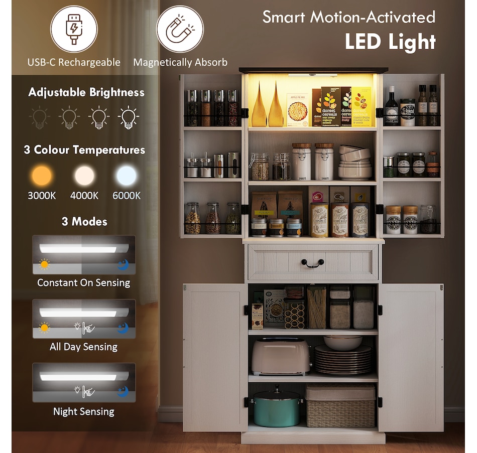 Image 997340_ALTMORE3.jpg, Product 997-340 / Price $289.99 - $319.99, HOMCOM Farmhouse Kitchen Pantry Cabinet with Light, Storage Cabinet from HOMCOM on TSC.ca's Home & Garden department