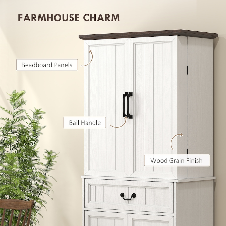 Image 997340_ALTMORE6.jpg, Product 997-340 / Price $281.29, HOMCOM Farmhouse Kitchen Pantry Cabinet with Light, Storage Cabinet from HOMCOM on TSC.ca's Home & Garden department
