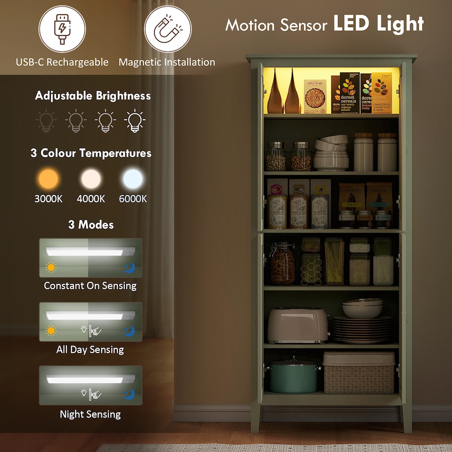 Image 997345_ALTMORE11.jpg, Product 997-345 / Price $236.15 - $249.36, HOMCOM Kitchen Pantry with Sensor LED Light Pantry Storage Cabinet White from HOMCOM on TSC.ca's Home & Garden department