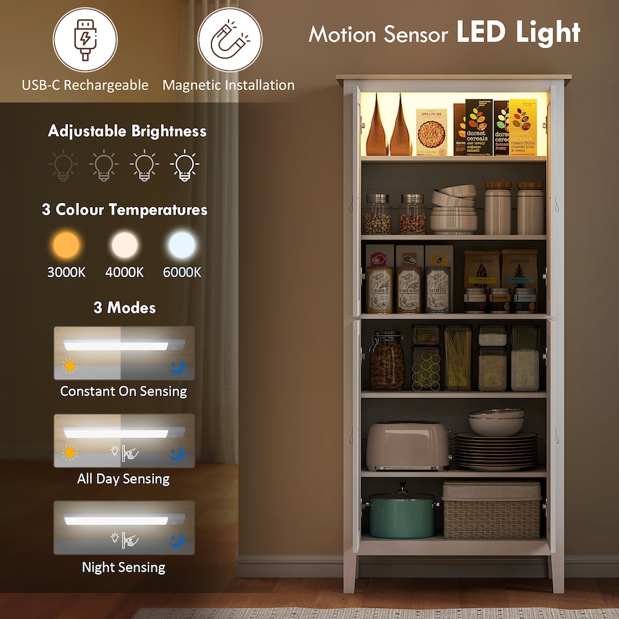 Image 997345_ALTMORE3.jpg, Product 997-345 / Price $236.15 - $249.36, HOMCOM Kitchen Pantry with Sensor LED Light Pantry Storage Cabinet White from HOMCOM on TSC.ca's Home & Garden department