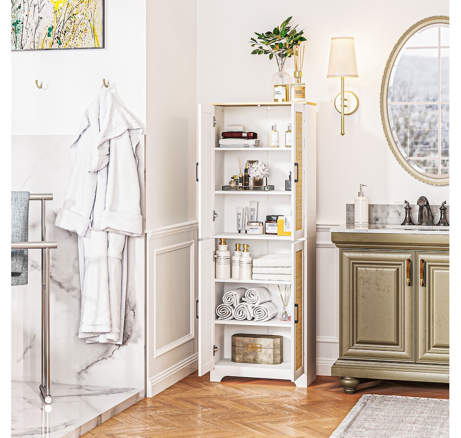 Image 997346_ALTMORE16.jpg, Product 997-346 / Price $199.99 - $204.99, HOMCOM Kitchen Pantry with 4 Rattan Doors and Adjustable Shelves, Oak from HOMCOM on TSC.ca's Home & Garden department