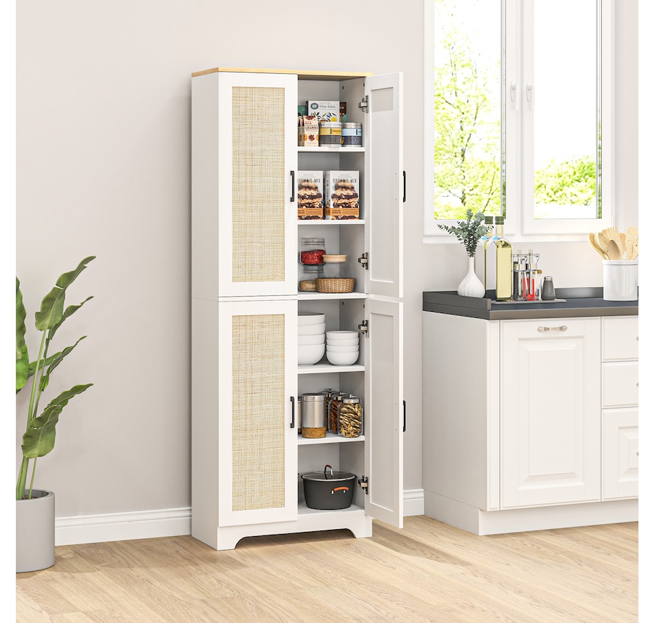 Image 997346_ALTMORE9.jpg, Product 997-346 / Price $199.99 - $204.99, HOMCOM Kitchen Pantry with 4 Rattan Doors and Adjustable Shelves, Oak from HOMCOM on TSC.ca's Home & Garden department