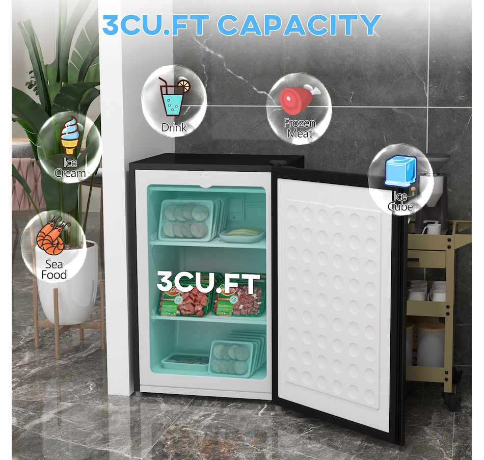 Image 997350_ALTMORE12.jpg, Product 997-350 / Price $289.99 - $299.99, HOMCOM Compact Upright Freezer 3Cu.Ft Mini Freezer w/Reversible Single Door from HOMCOM on TSC.ca's Kitchen department