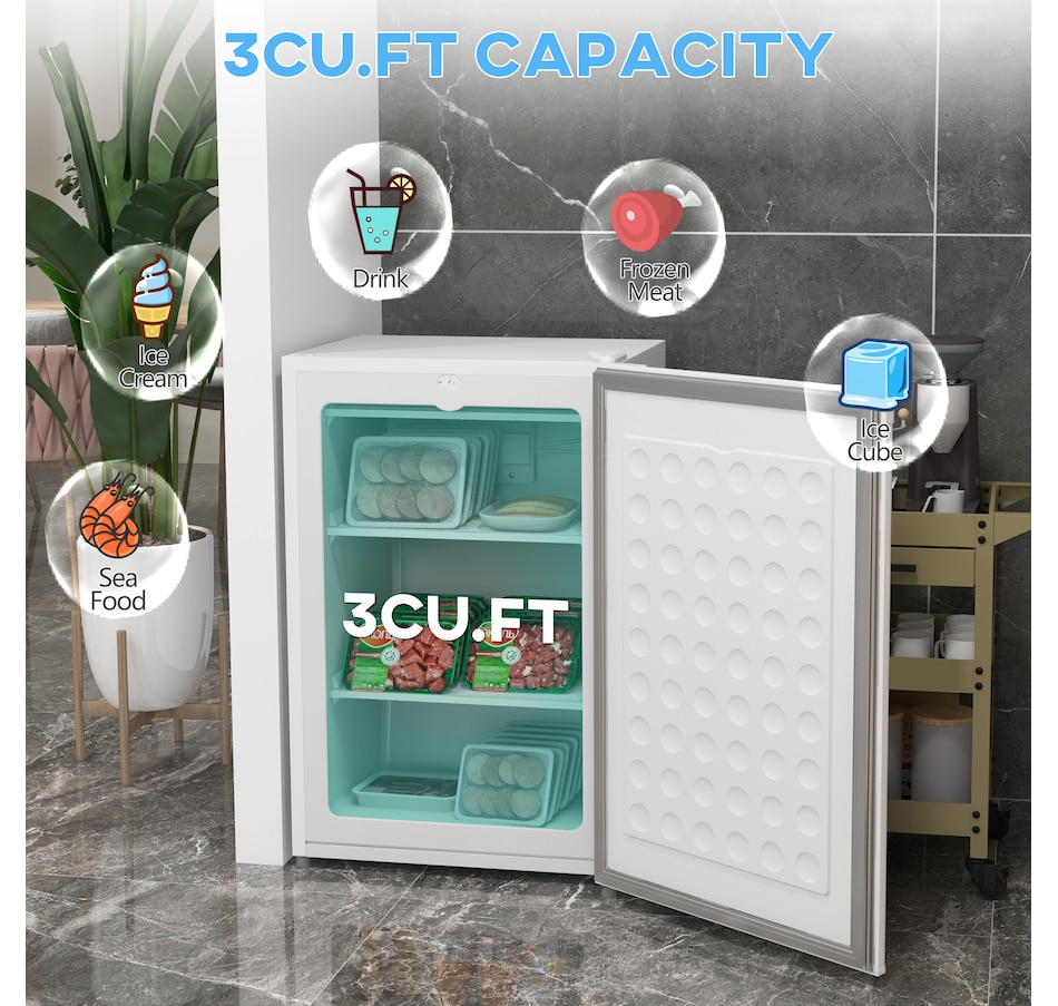 Image 997350_ALTMORE3.jpg, Product 997-350 / Price $289.99 - $299.99, HOMCOM Compact Upright Freezer 3Cu.Ft Mini Freezer w/Reversible Single Door from HOMCOM on TSC.ca's Kitchen department