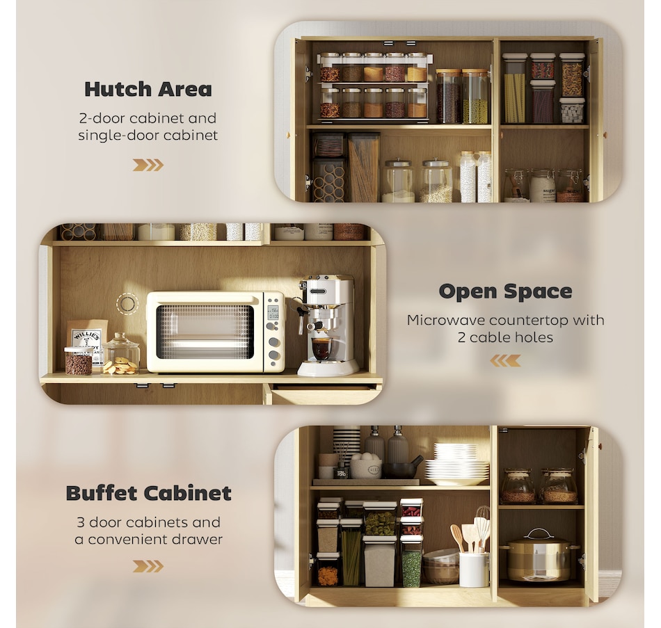 Image 997368_ALTMORE3.jpg, Product 997-368 / Price $269.99, HOMCOM Kitchen Pantry Cabinet with Open Countertop Kitchen Hutch, Natural from HOMCOM on TSC.ca's Home & Garden department