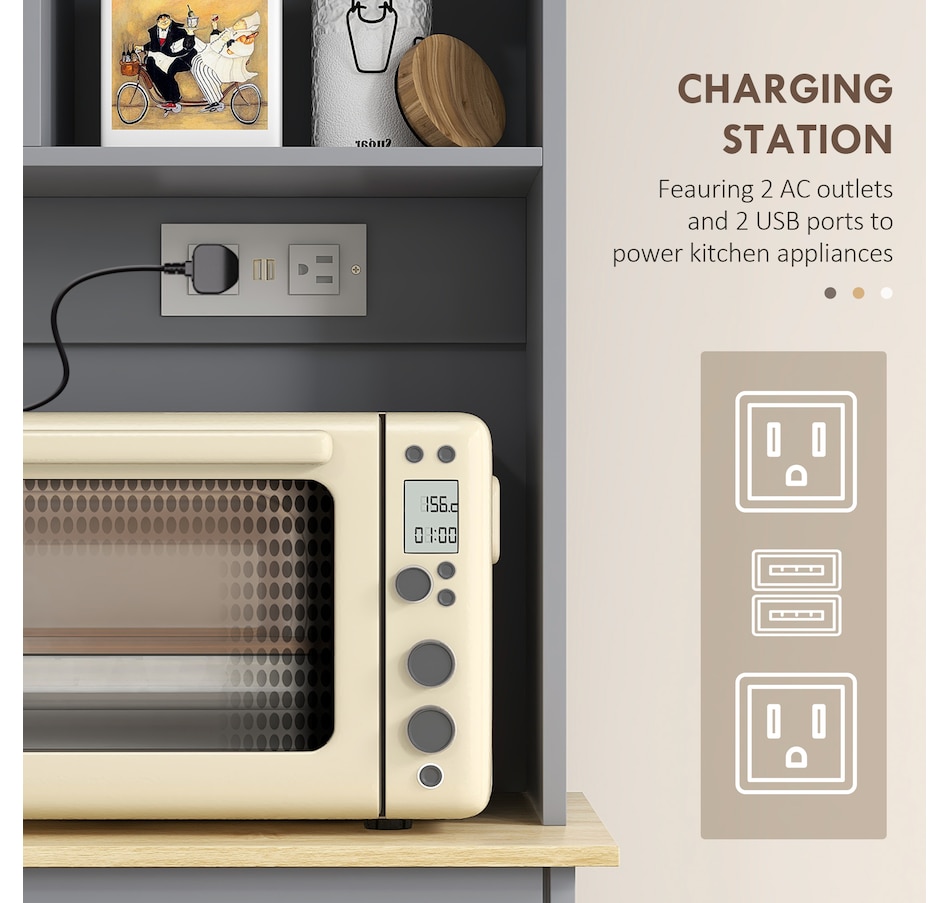 Image 997382_ALTMORE3.jpg, Product 997-382 / Price $309.99, HOMCOM Kitchen Pantry Cabinet, Storage Cabinet w/ Charging Station, Grey from HOMCOM on TSC.ca's Home & Garden department