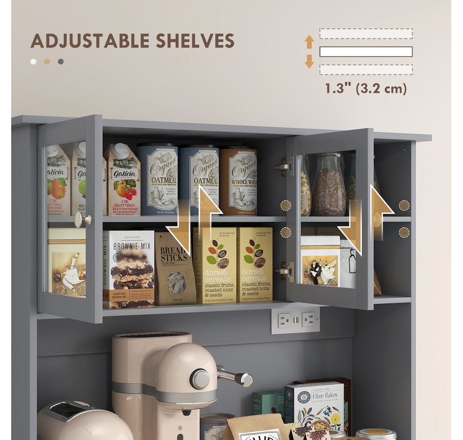 Image 997382_ALTMORE5.jpg, Product 997-382 / Price $309.99, HOMCOM Kitchen Pantry Cabinet, Storage Cabinet w/ Charging Station, Grey from HOMCOM on TSC.ca's Home & Garden department