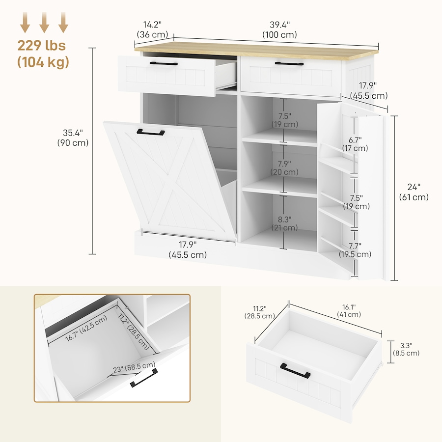 Image 997397_ALTMORE10.jpg, Product 997-397 / Price $214.99 - $219.99, HOMCOM Tilt Out Trash Cabinet, Kitchen Island with 2 Drawers from HOMCOM on TSC.ca's Home & Garden department